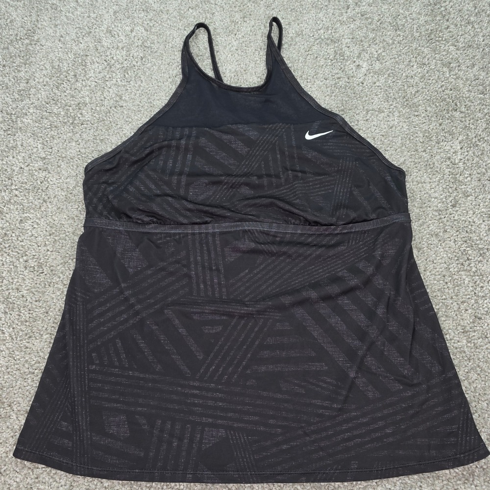 Nike Womens Tankini Tank Top XL Black Grey Geometric High Neck Workout Swimwear